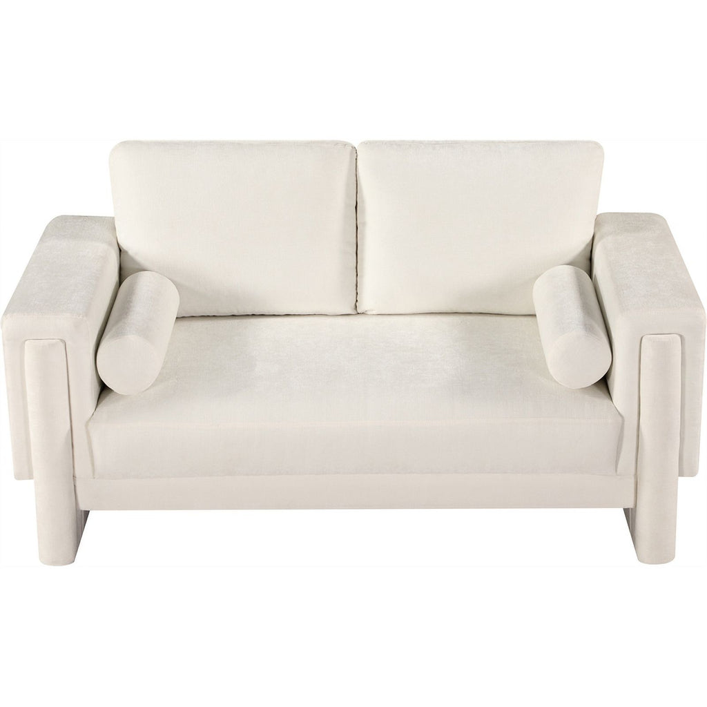 Cream Chenille Fabric Loveseat J565