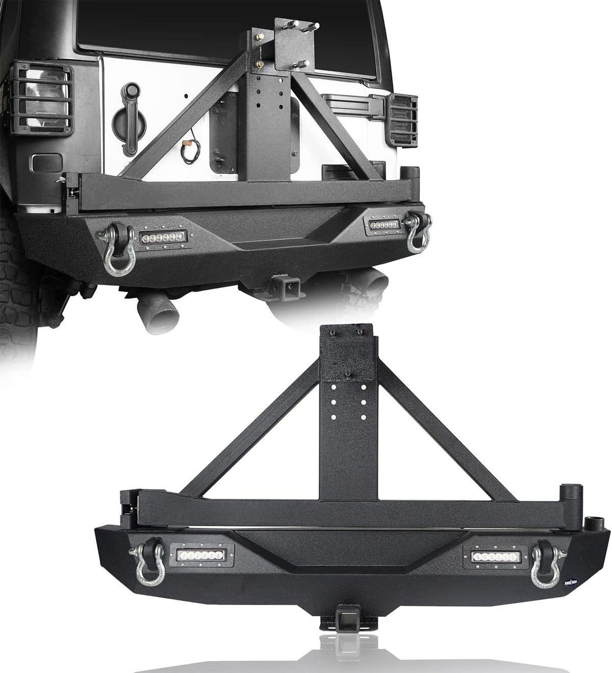 Rear Bumper with Spare Tire Carrier & Receiver Hitch & 2x LED Floodlights S69066