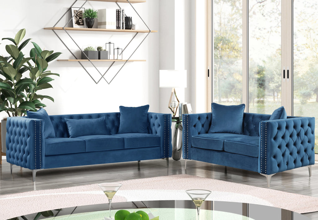 Blue Velvet 2 Pieces Sofa and Loveseat V8342