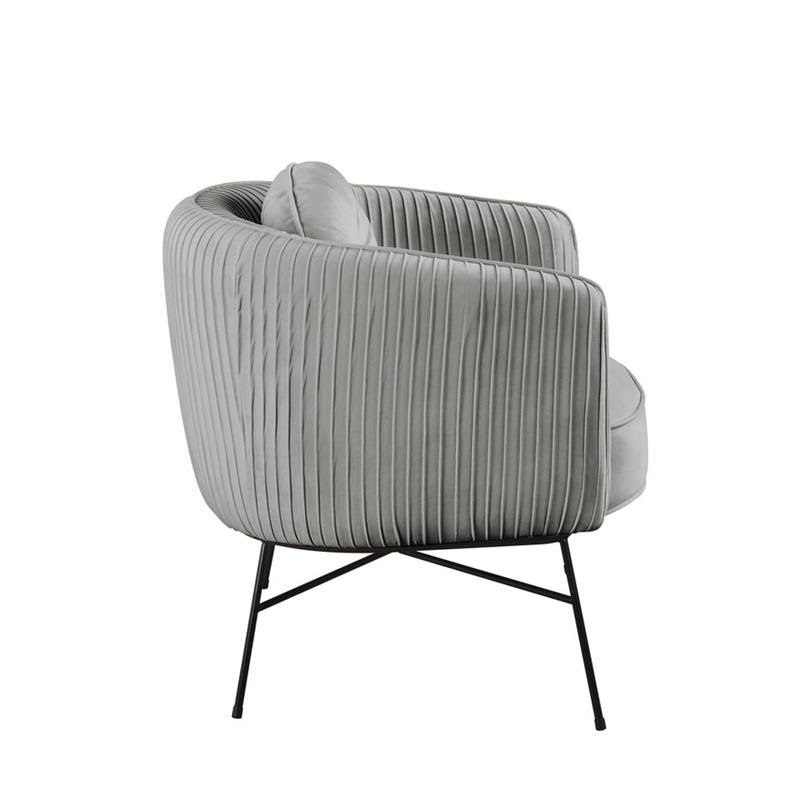 Gray Velvet Barrel Accent Chair with Metal Base B37404