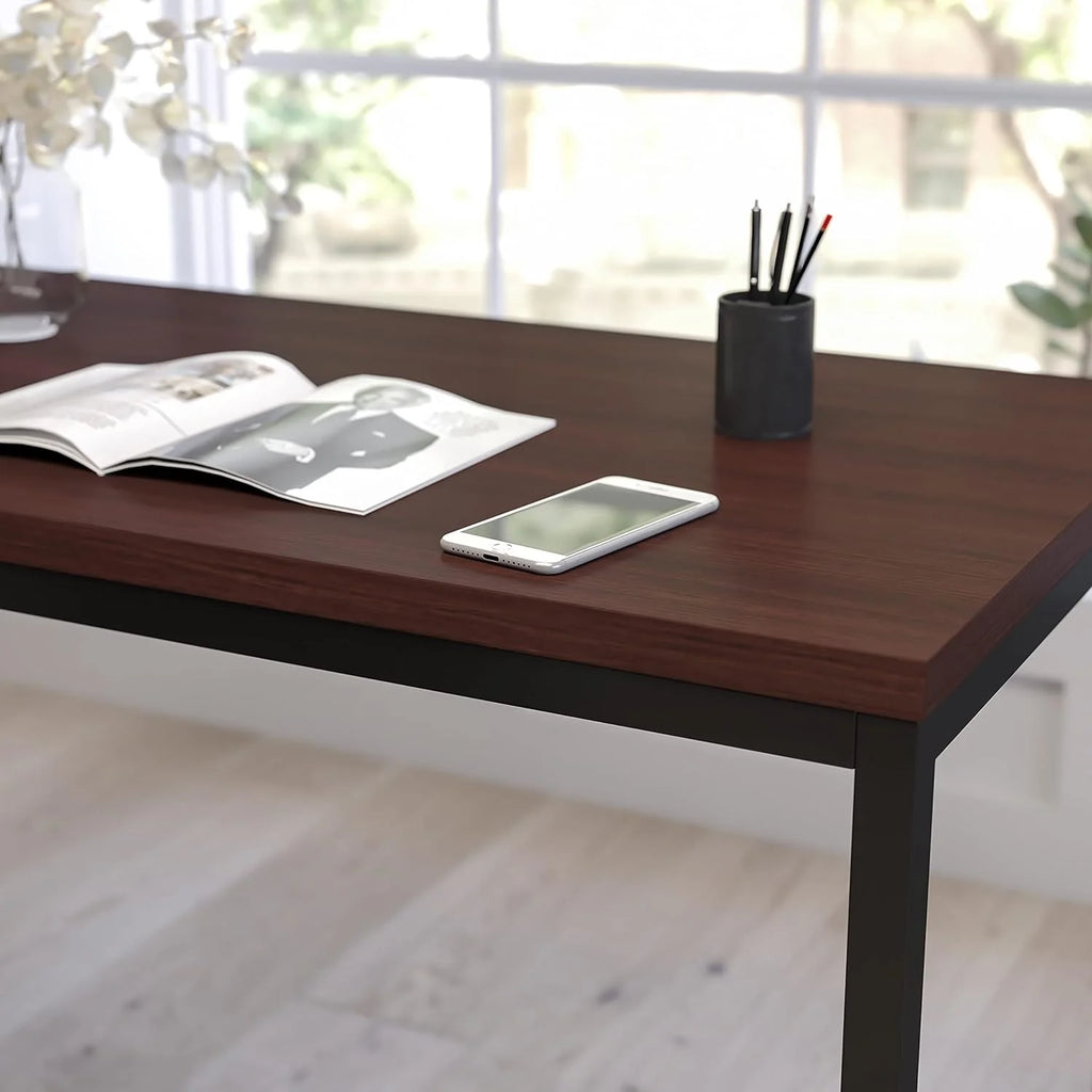 47 Inch Computer Desk with Red Mahogany Wood Grain Finish D1808