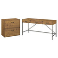 Vintage Golden Pine Writing Desk with Lateral File Cabinet Y47054