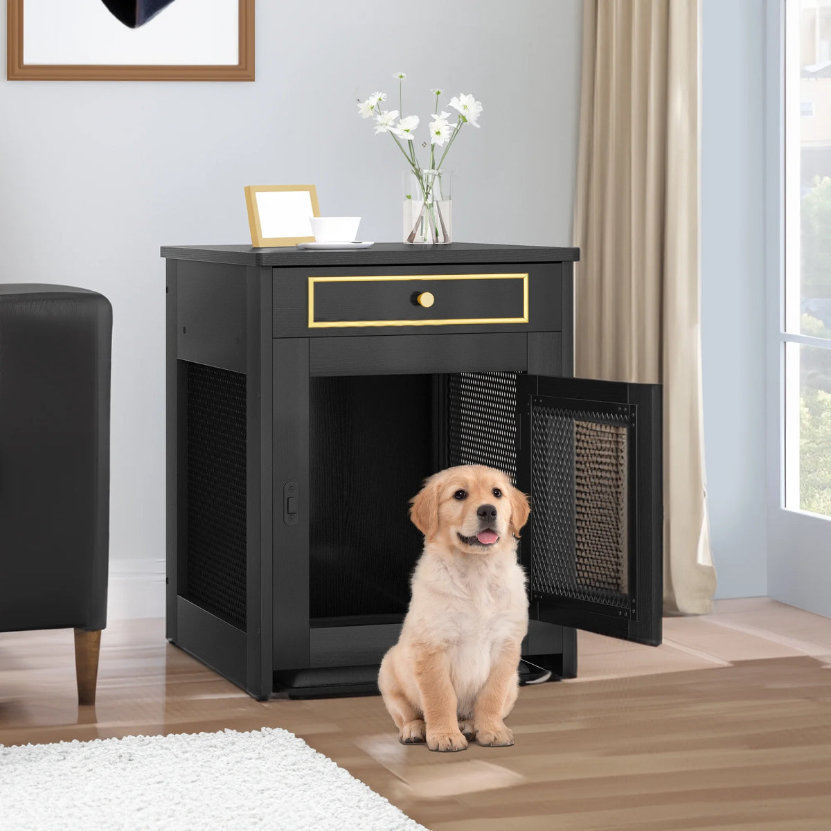 Black Wooden Dog Kennel End Table M6613