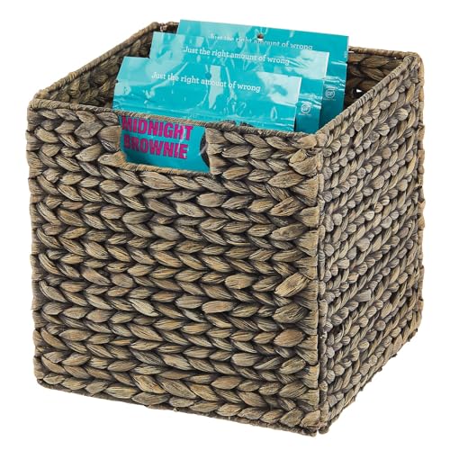 Black Wash Woven Hyacinth Cube Organizer Basket with Handles, 8 Pack S87708