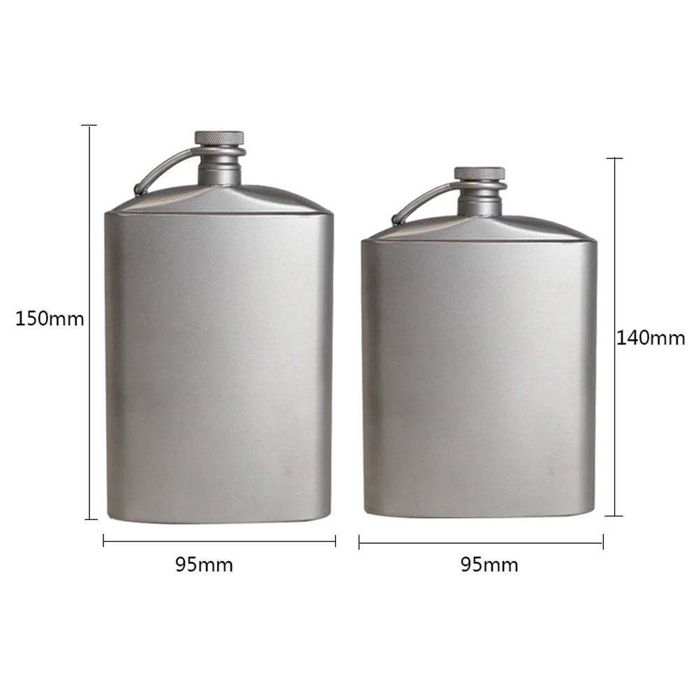Titanium Flask Hip Flagon with Screw Clip Ultralight Hydration Flat Bottle with Ti Funnel R9336