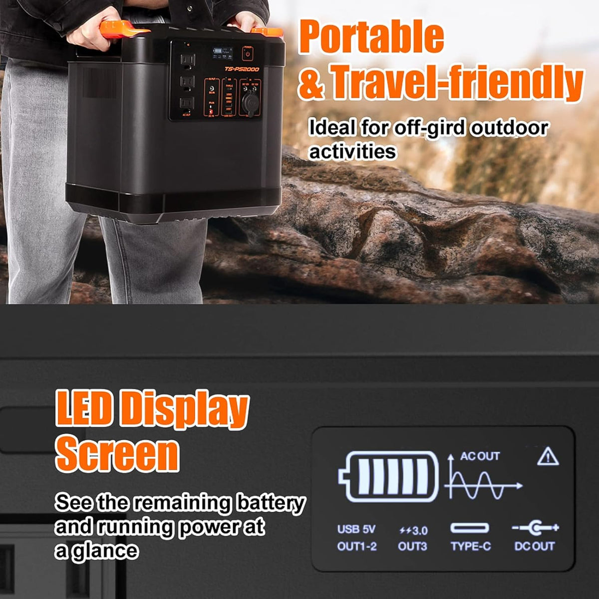 2200Wh Portable Power Station with 3 AC Outlets K398