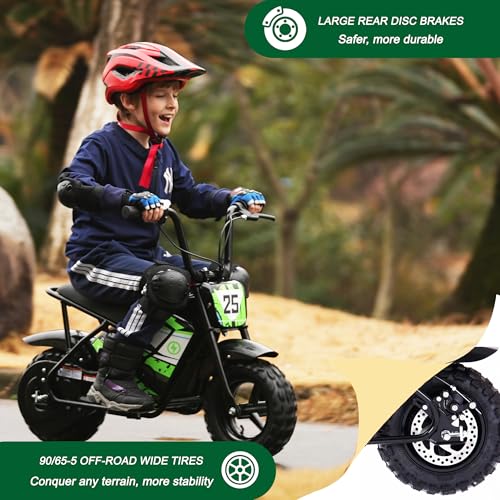 Electric Dirt Bike for Kids 250W 24V 9AH Off-Road Tire Green P2021