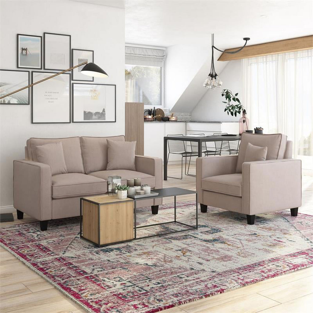 Beige Fabric Loveseat Sofa and Accent Chair Set - 2pcs V75605