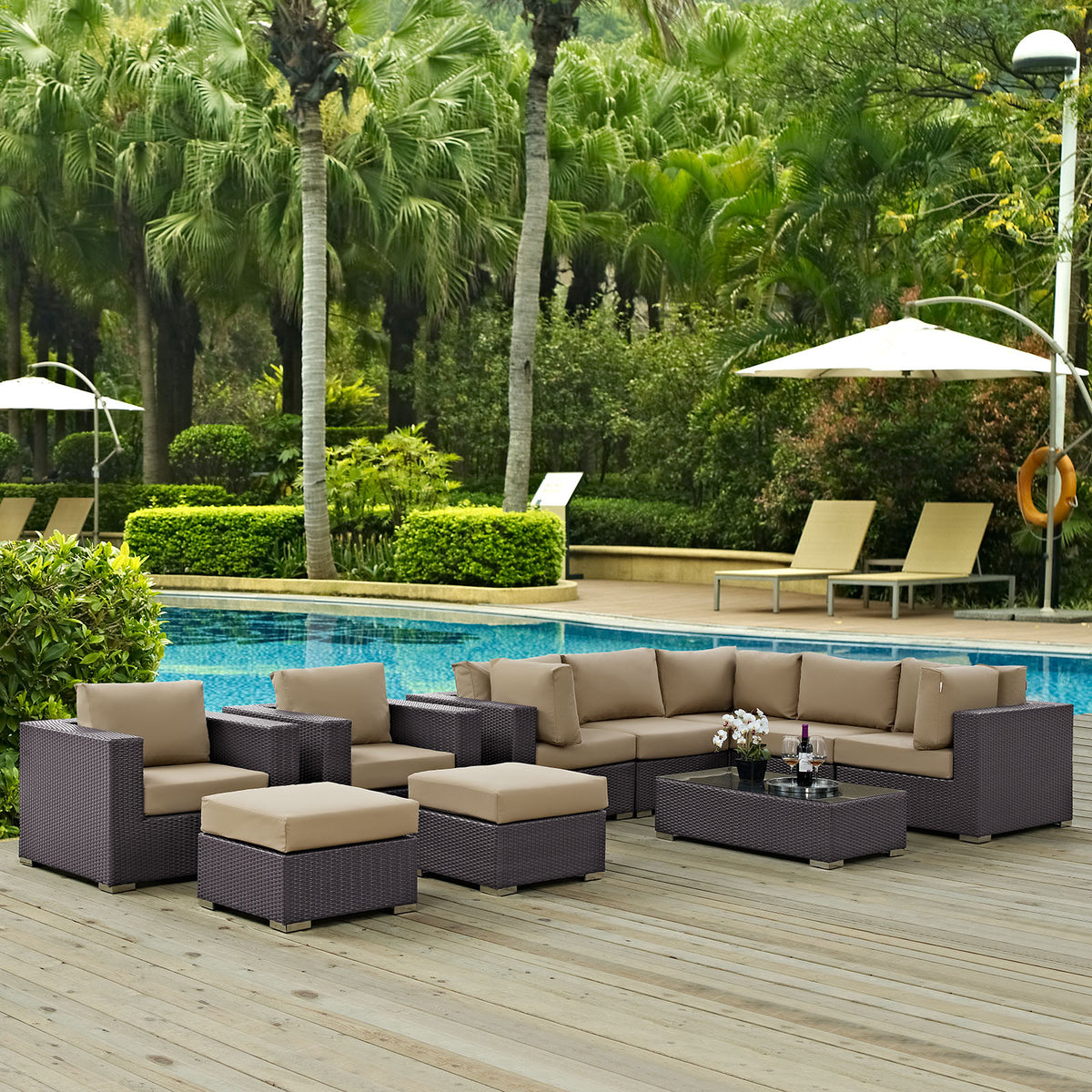 Brown Rattan 10 PCS Sectional Sofa Set X98995
