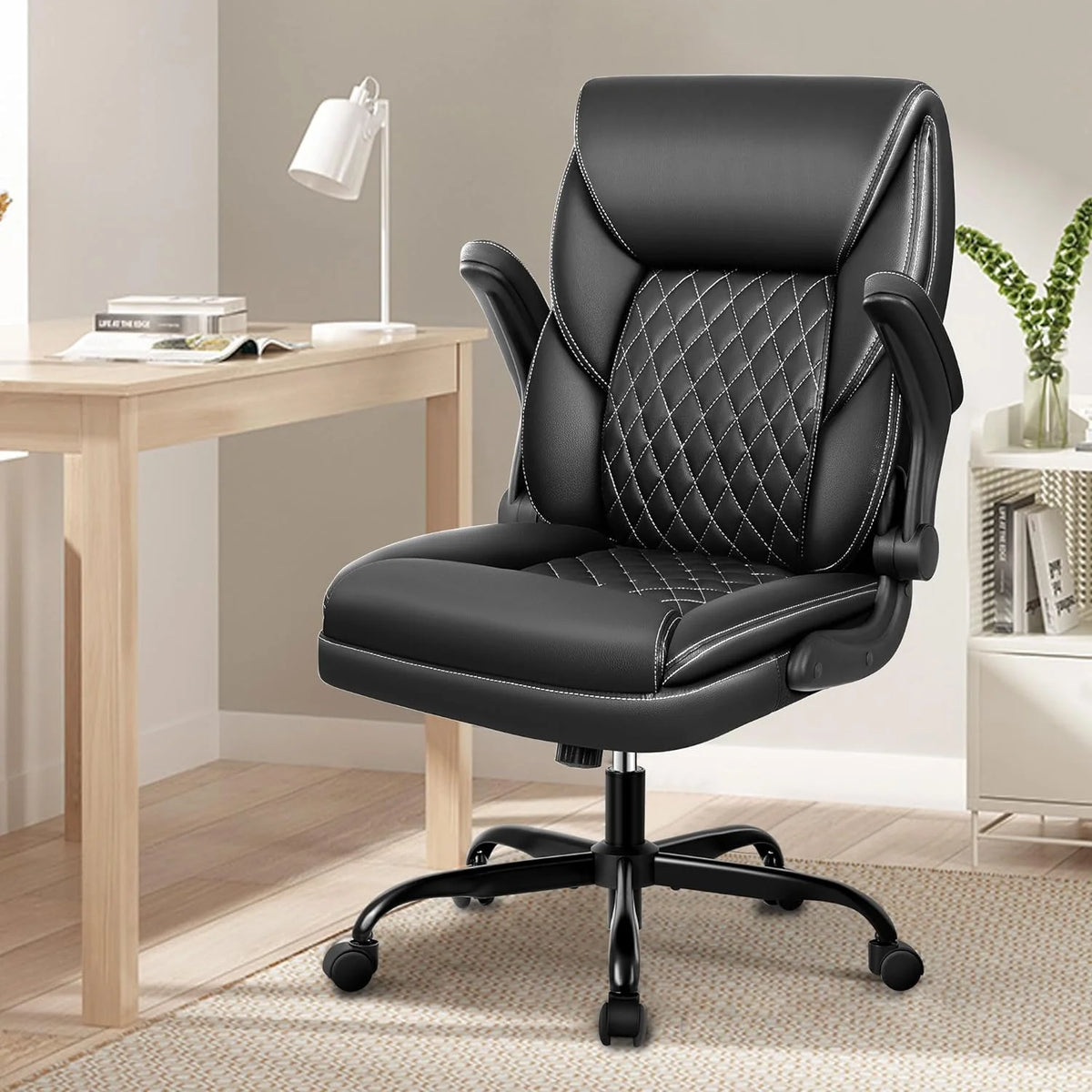Leather Ergonomic Office Chair with Flip-Up Arms D56122