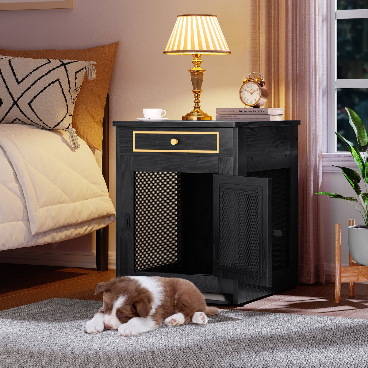 Black Wooden Dog Kennel End Table M6613
