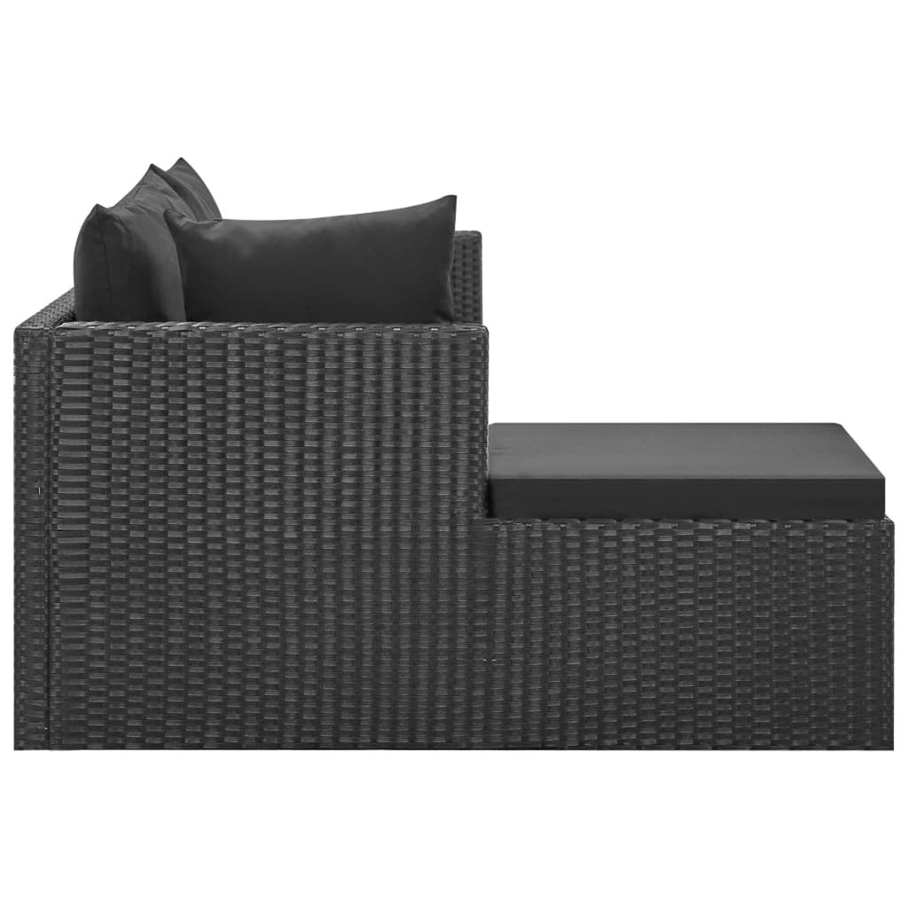 4 Piece Poly Rattan Black Outdoor Sectional Sofa Set with Cushions and Coffee Table S457430