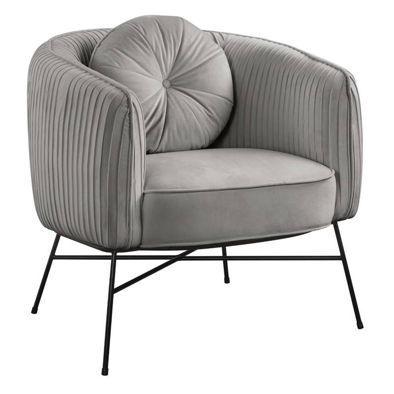 Gray Velvet Barrel Accent Chair with Metal Base B37404