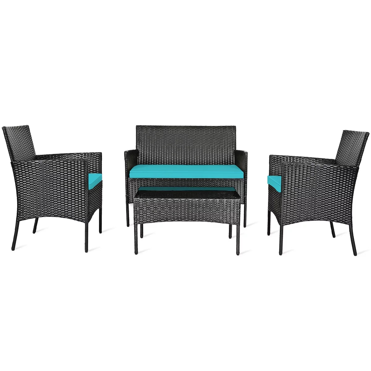 4 Pieces Patio Rattan Furniture Set Cushioned White B663