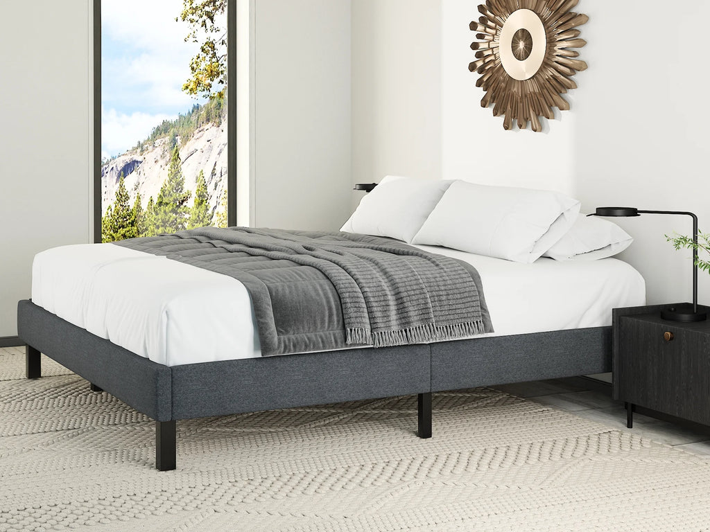 Grey King Size Upholstered Platform Bed Frame with Wood Slats X758