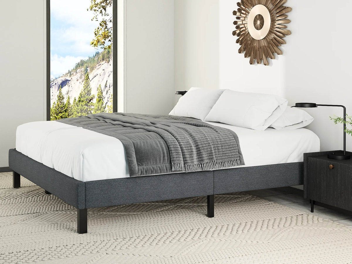 Grey King Size Upholstered Platform Bed Frame with Wood Slats X758
