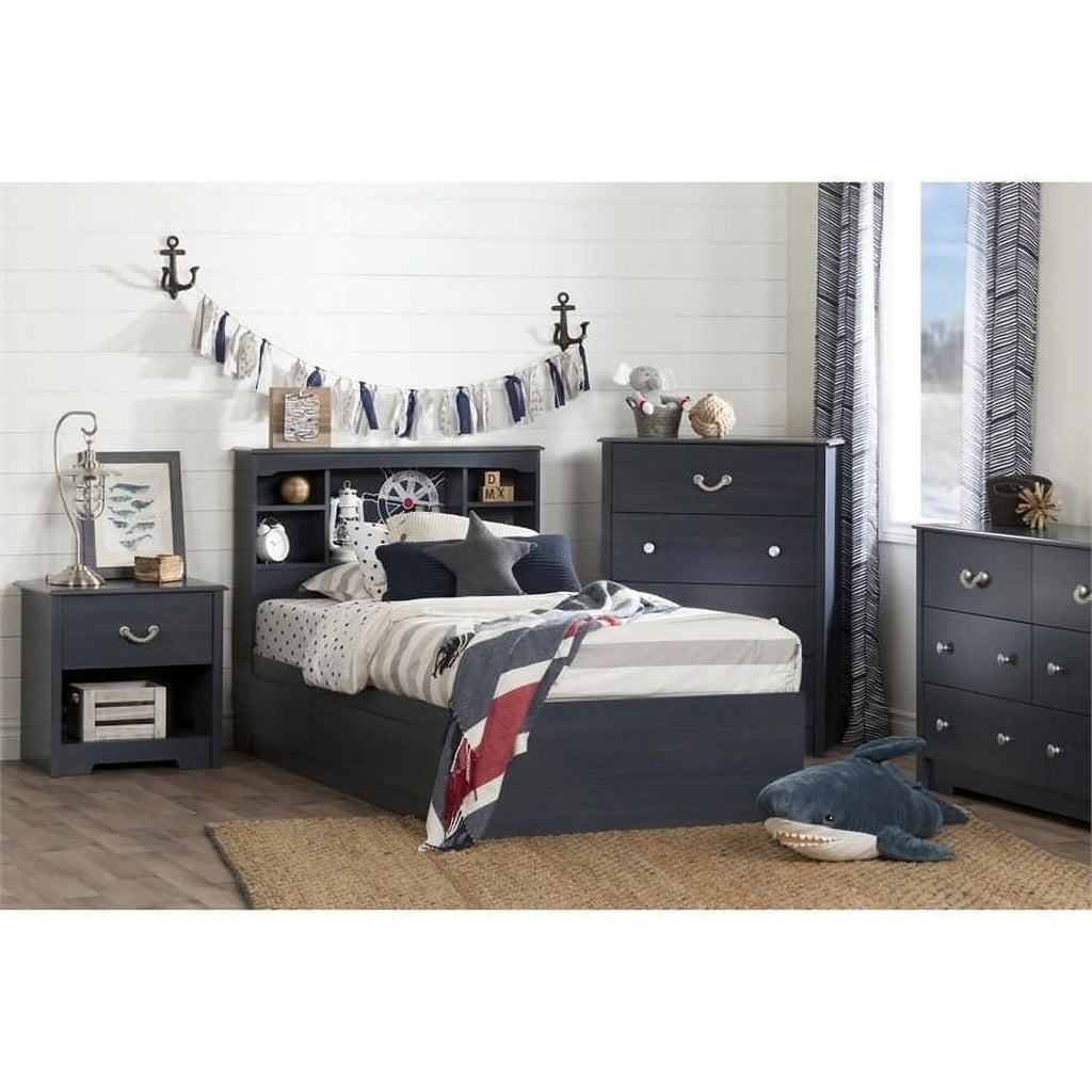 Blue Wood Twin Mates Bed with 3 Drawers L131