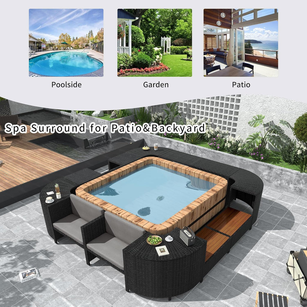 Gray Outdoor Rattan Sectional Sofa with Wooden Seats and Storage H6699