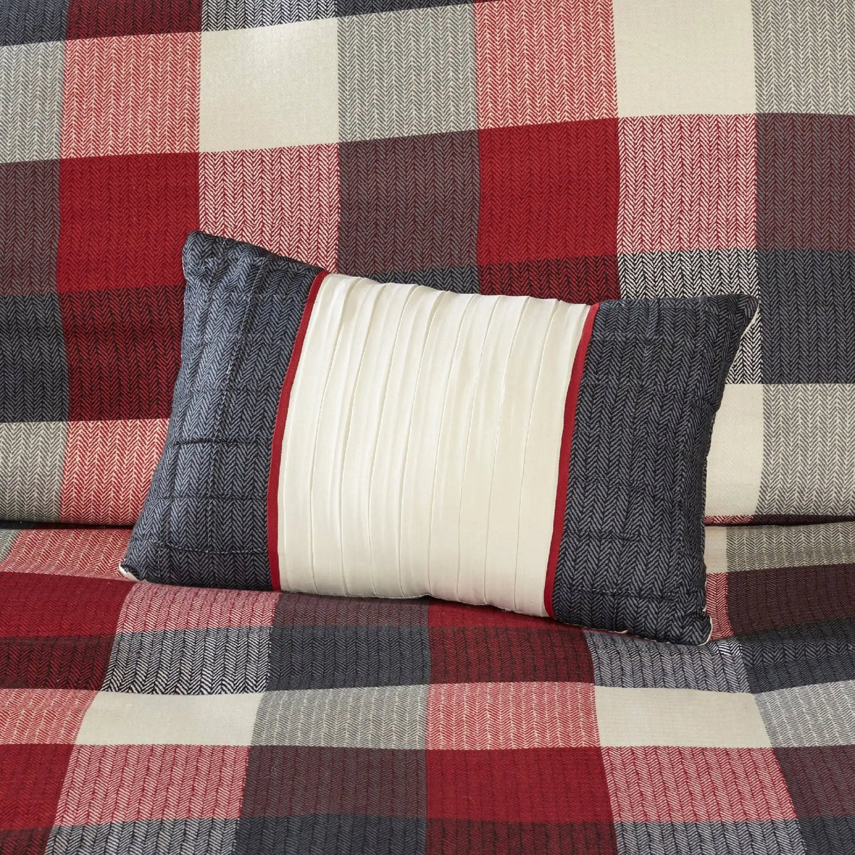 6 Piece Herringbone Duvet Cover Set Red King/Cal King R994459
