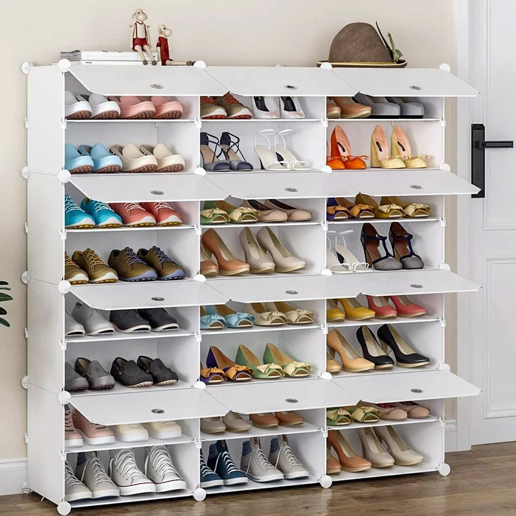 12 Cubes Stackable Shoe Storage Cabinet 8 Tiers White I15529