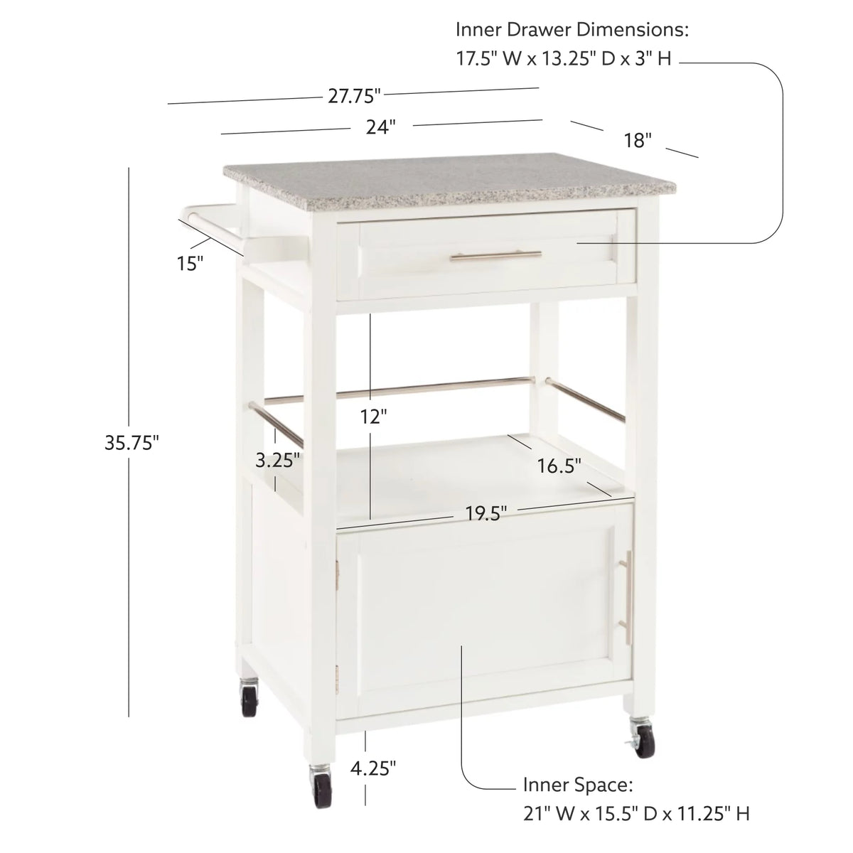 White Wood Kitchen Cart S79449