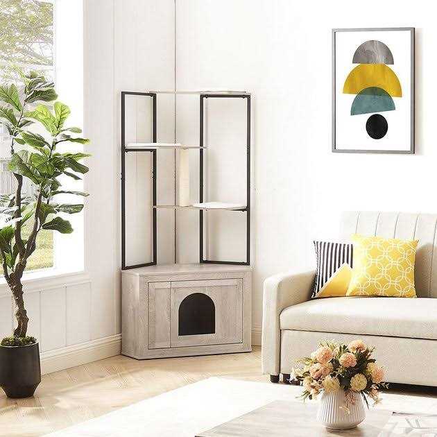 Corner Box Enclosure with Cat Tree Tower Cat Litter G49453