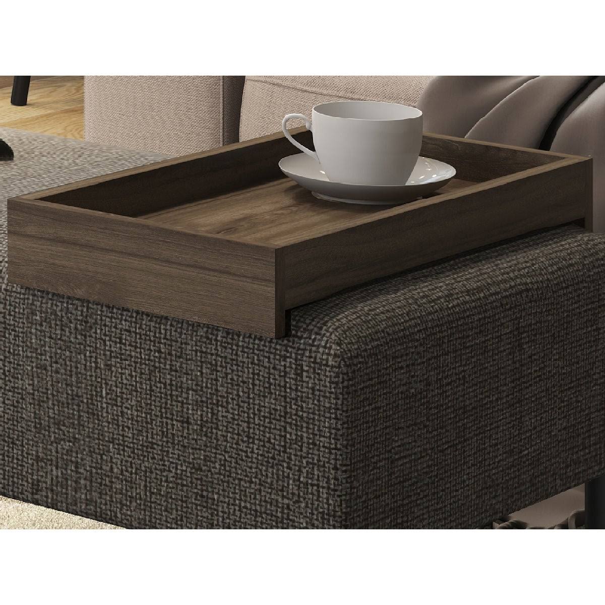 Light Gray Linen Fabric Bench with Chromed Base and White Tray D8783