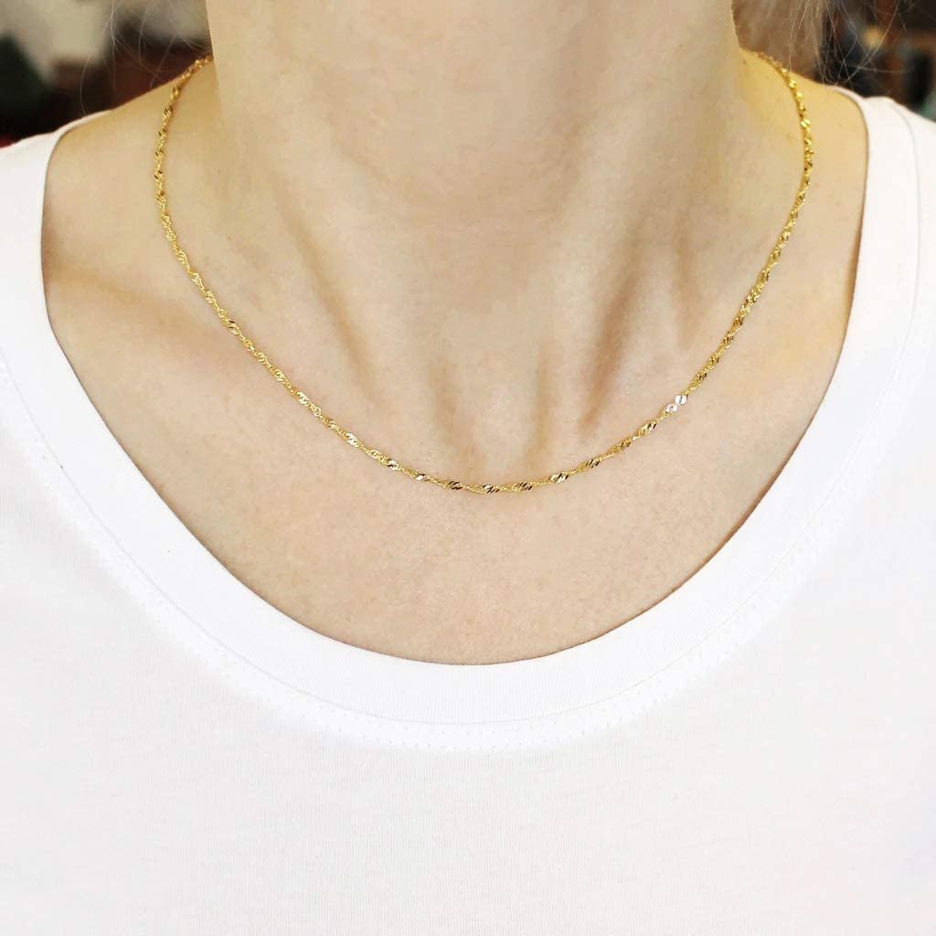 10K Yellow Gold 1.5mm Singapore Pendant Chain Necklace B490