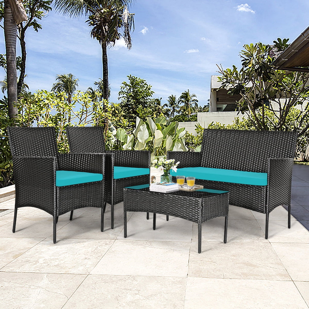 4 Pieces Patio Rattan Furniture Set Cushioned White B663