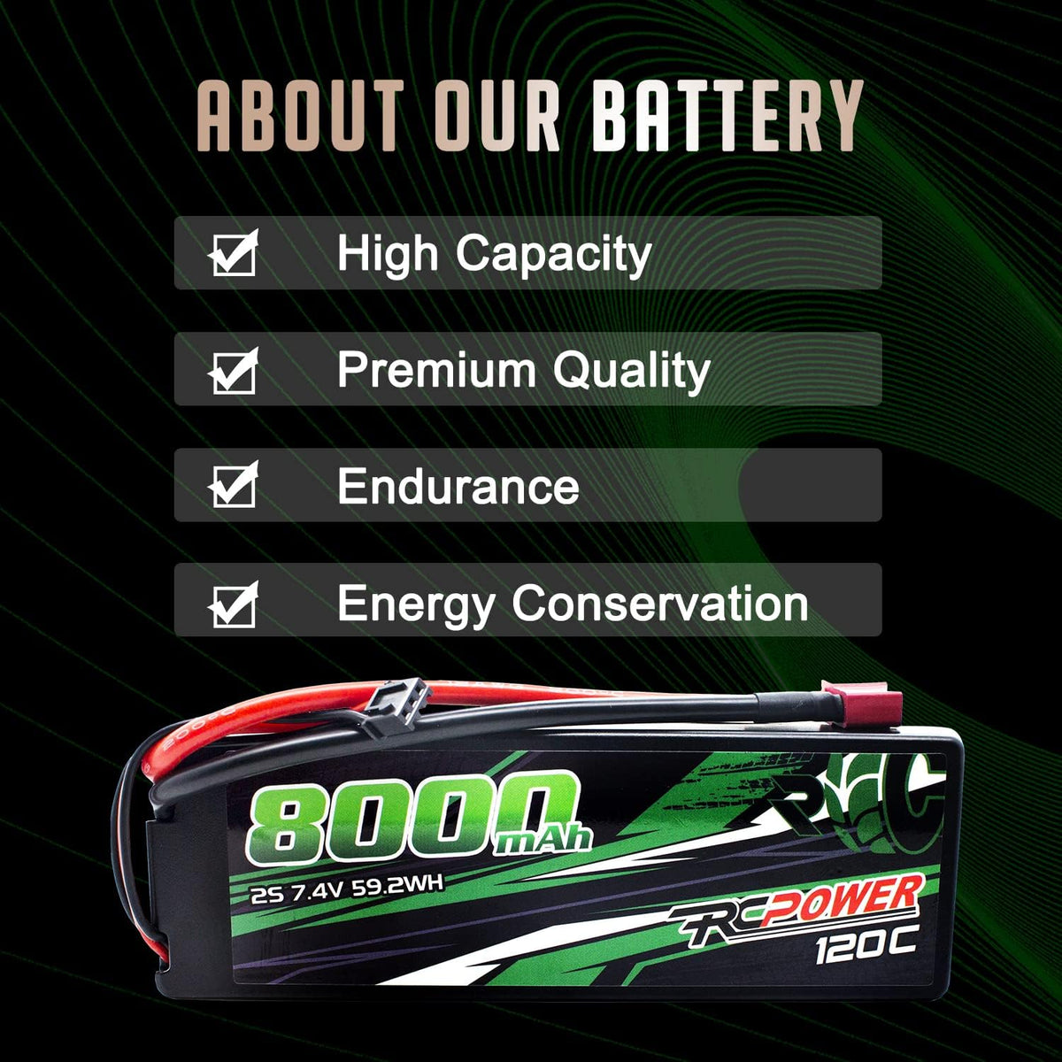 7.4V 8000mAh 2S 120C Hard Case Lipo Battery with T Plug (2Packs) O647