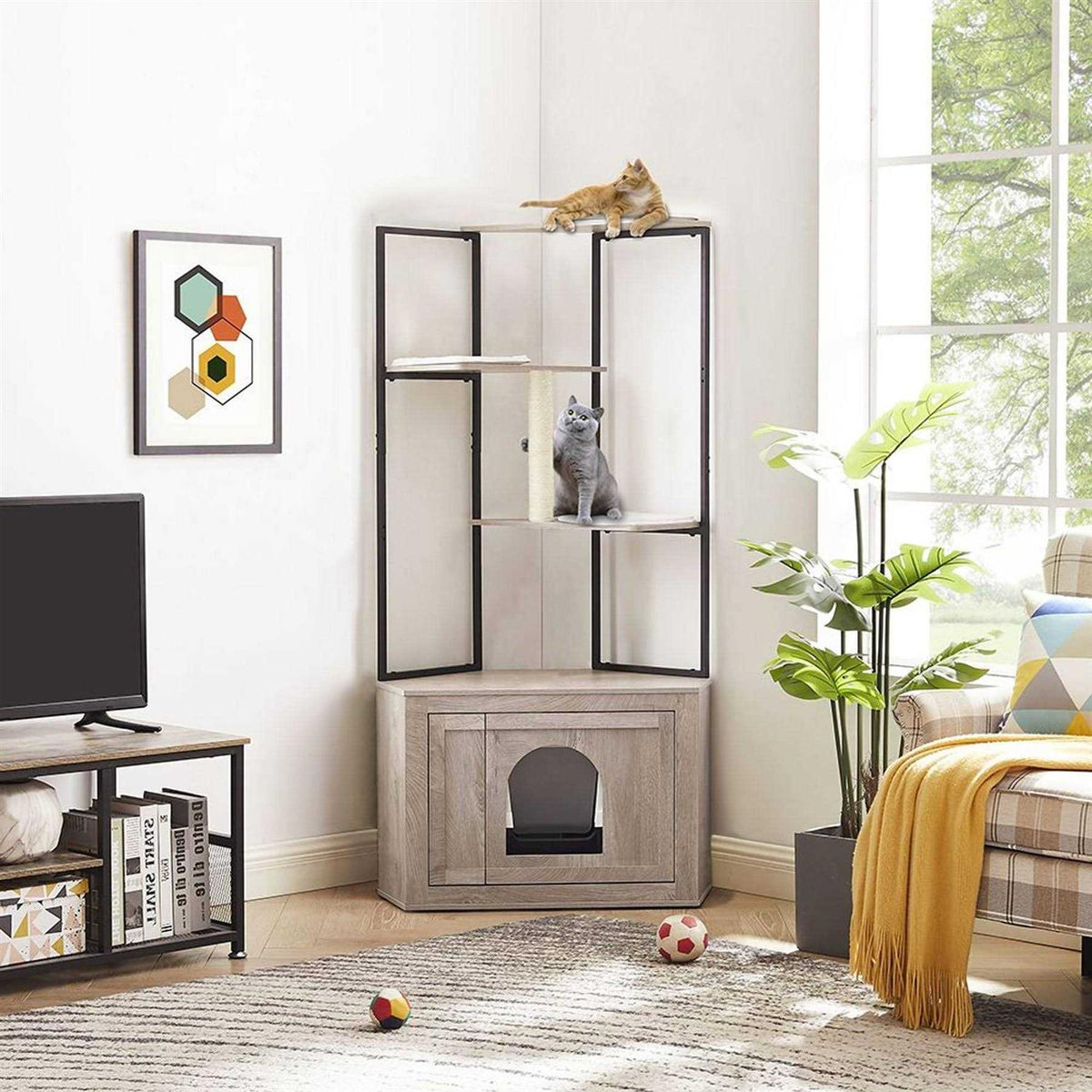 Corner Box Enclosure with Cat Tree Tower Cat Litter G49453
