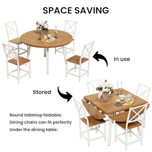 Round Dining Table Set for 4 with Drop Leaf C8856