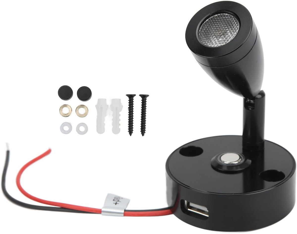 12-24V 3W Touch Dimmer LED Reading Light with USB Charging Port (Black Housing) Pack of 2 R745050