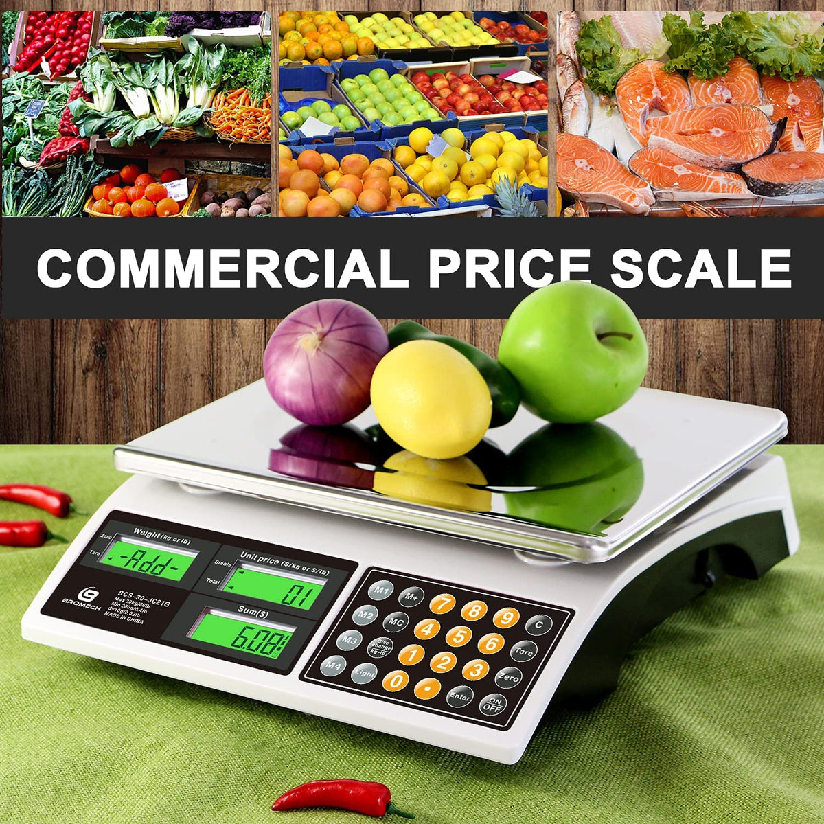 66lb Digital Commercial Food Weighing Scale with Green Backlight LCD L5588