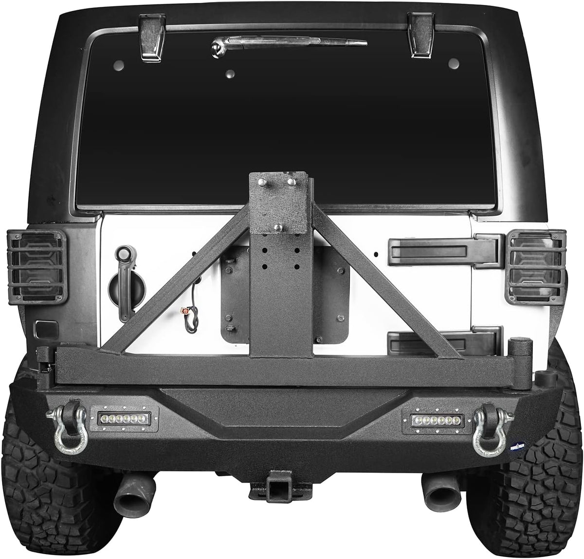 Rear Bumper with Spare Tire Carrier & Receiver Hitch & 2x LED Floodlights S69066