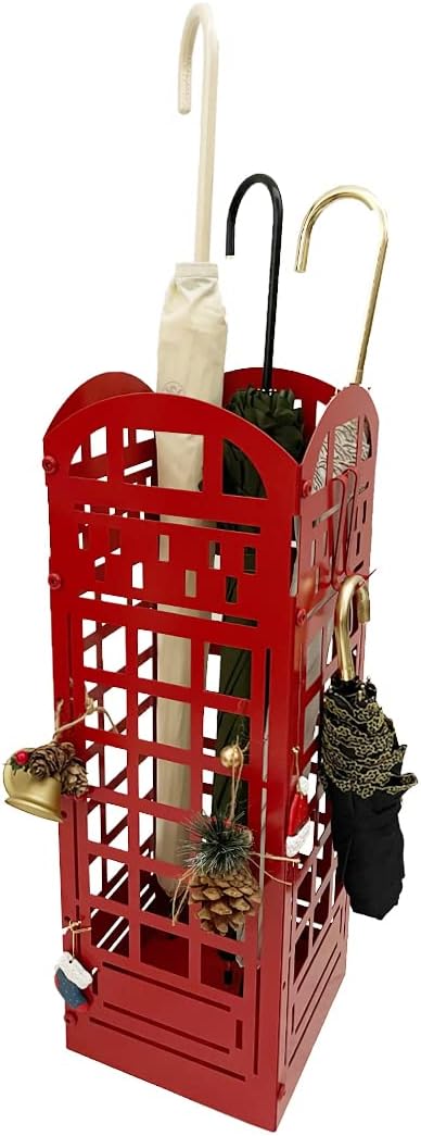 Red Metal Umbrella Stand Rack with Cane Holder K5390