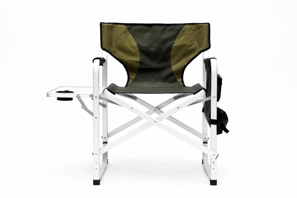 Padded Folding Outdoor Chair with Side Table and Storage Pockets, Lightweight Oversized Directors Chair, Green V232