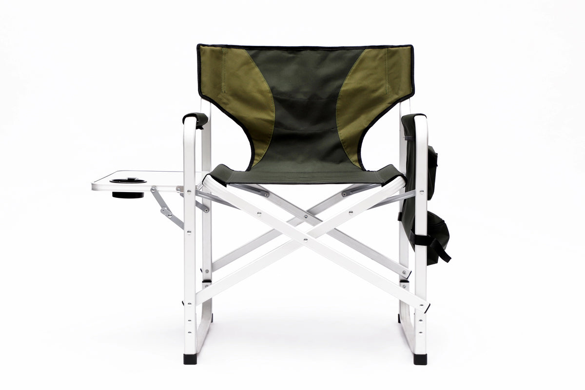 Padded Folding Outdoor Chair with Side Table and Storage Pockets, Lightweight Oversized Directors Chair, Green V232