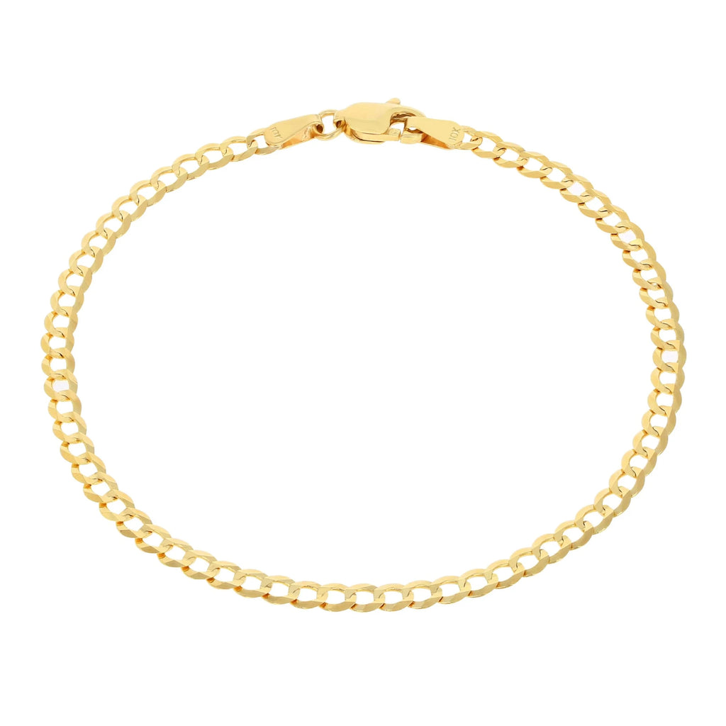 10k Yellow Gold 3mm Solid Cuban Curb Link Chain Bracelet or Anklet P91920