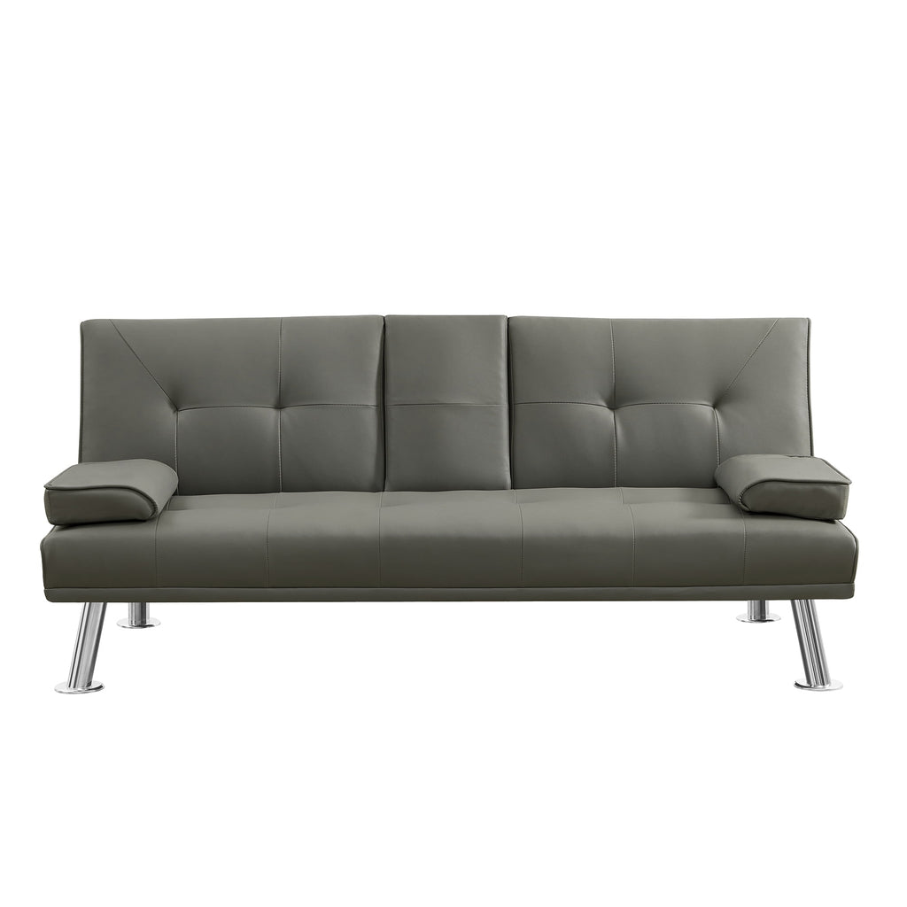 Gray Faux Leather Loveseat Sofa Bed with Cup Holders G547437