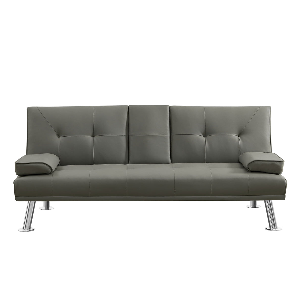 Gray Faux Leather Loveseat Sofa Bed with Cup Holders G547437