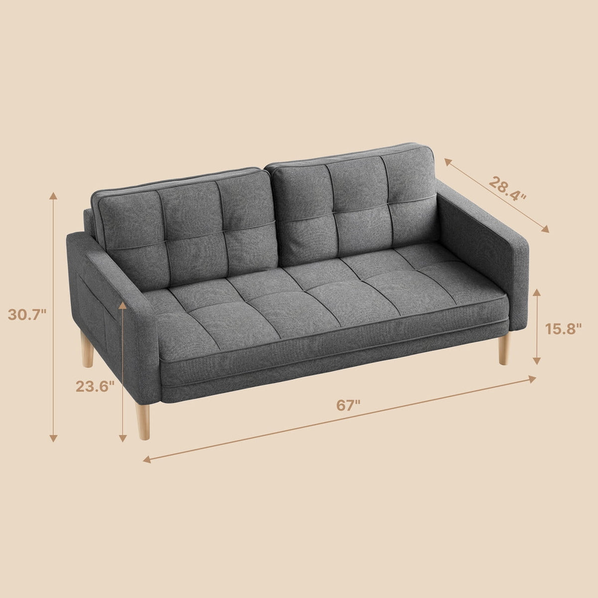 Gray Sofa with Storage Pockets X40973
