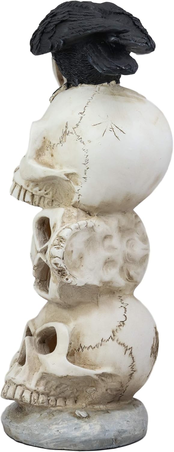 Gothic Raven Crow Bird Perching On Pole Totem Stacked Skulls with Color Changing LED Night Light Statue 11.75" Tall Skull Macabre Ossuary Figurine I9115