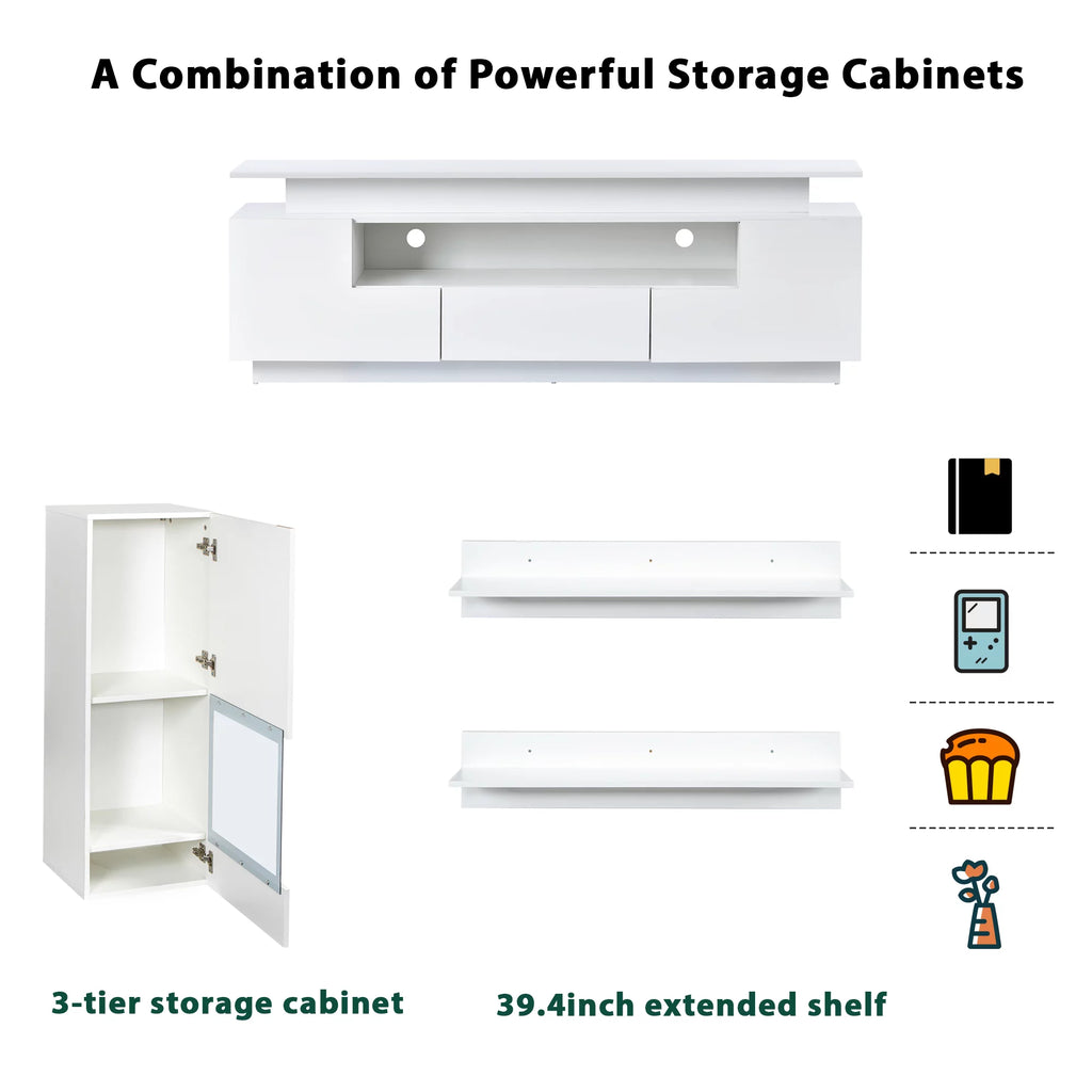 White High Gloss Wall Mounted TV Stand with LED Light Strips D351783