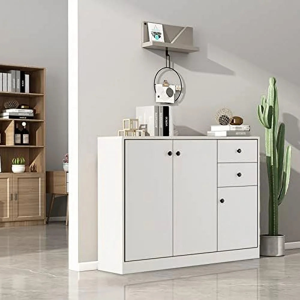 Buffet Cabinet with 2 Drawers 3-Door Adjustable Shelves White Q178