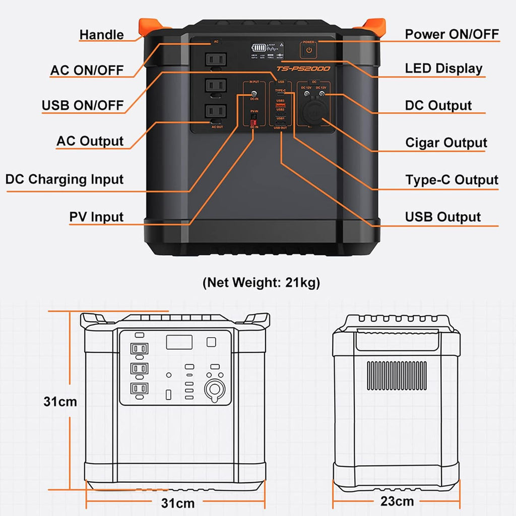 2200Wh Portable Power Station with 3 AC Outlets K398