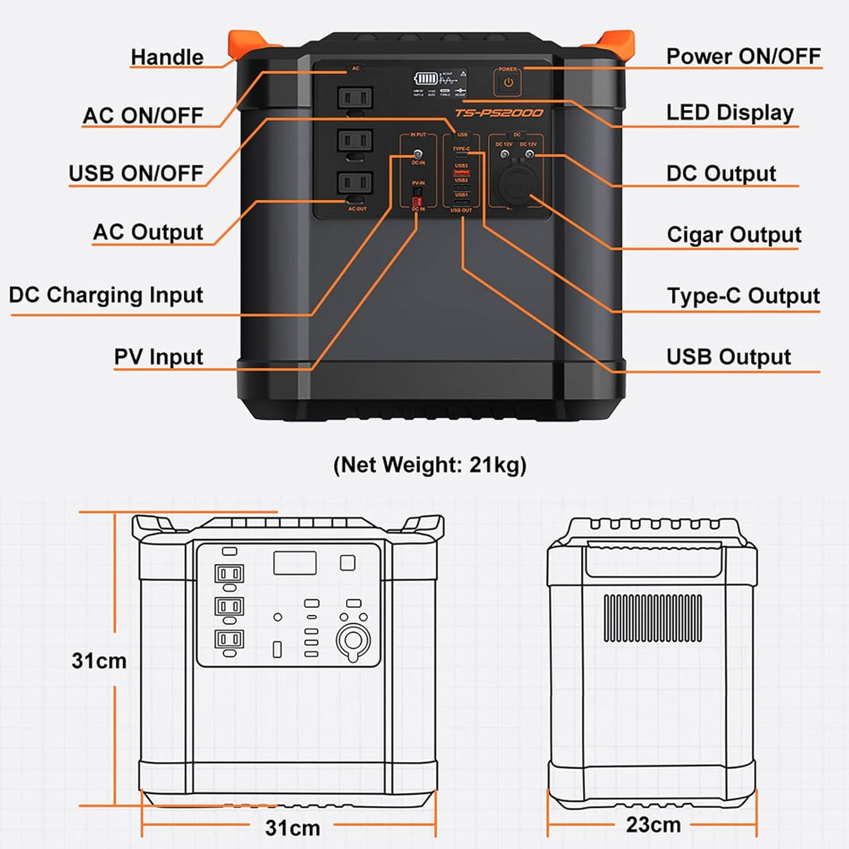 2200Wh Portable Power Station with 3 AC Outlets K398