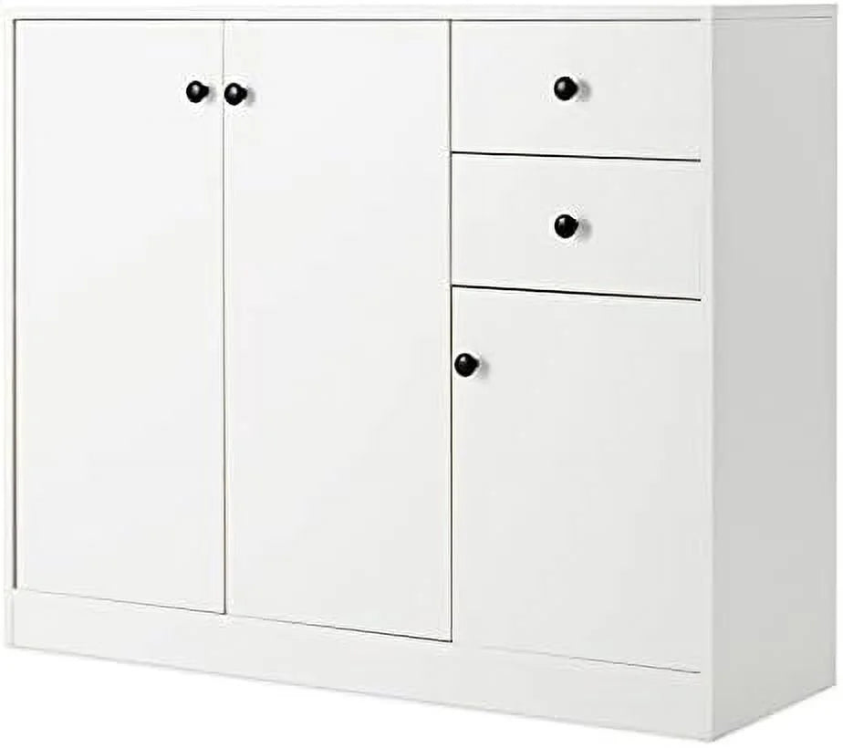 Buffet Cabinet with 2 Drawers 3-Door Adjustable Shelves White Q178