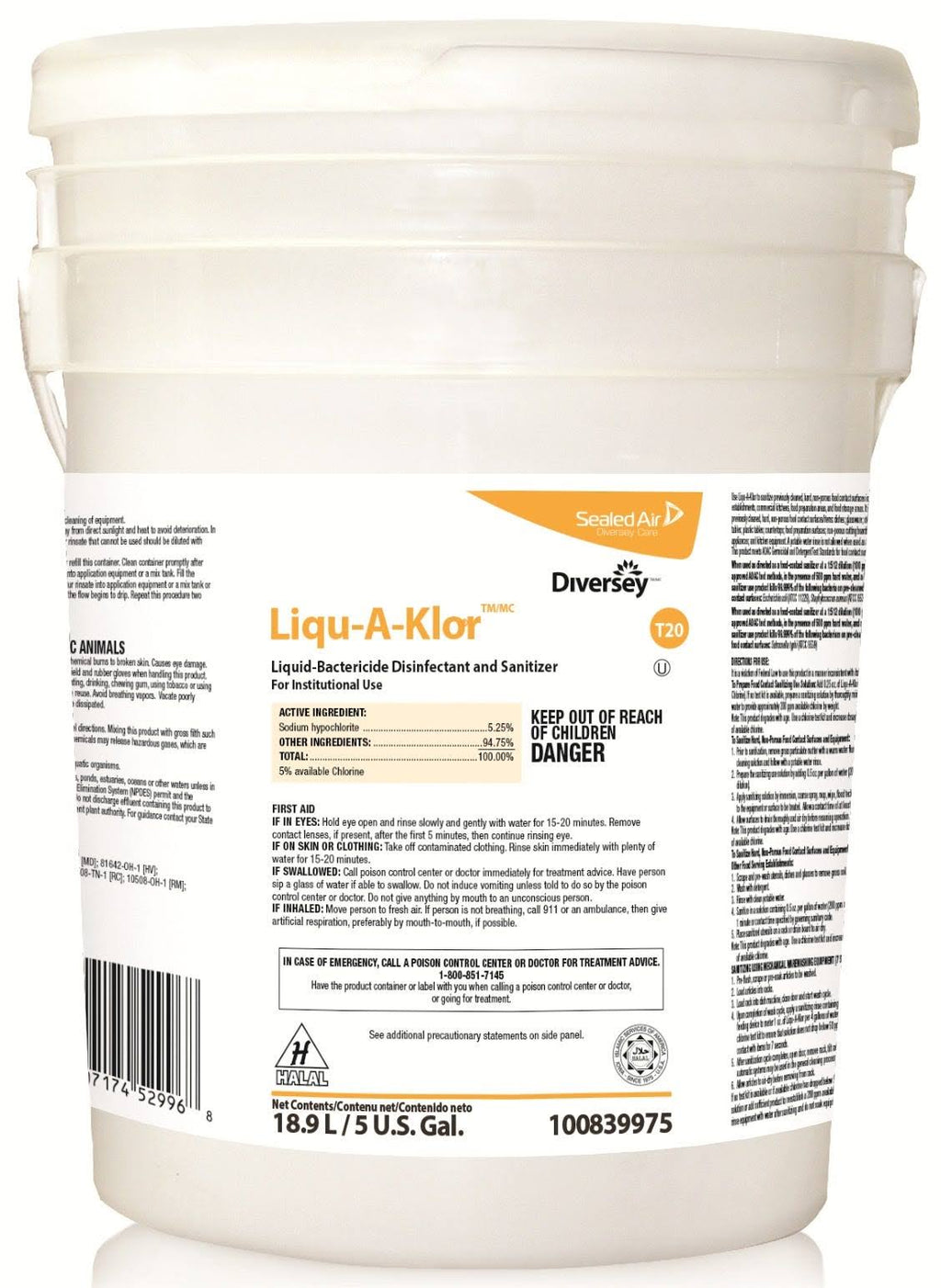 Liqu-A-Klor Disinfectant/Sanitizer 5 Gal Pail Q3130