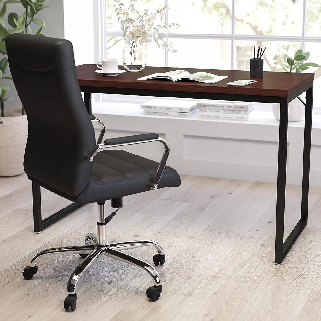 47 Inch Computer Desk with Red Mahogany Wood Grain Finish D1808